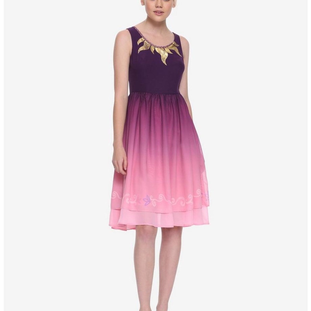 Destination Disney Tangled Rapunzel Pink Purple Ombré Dress Gold Corona Detail
